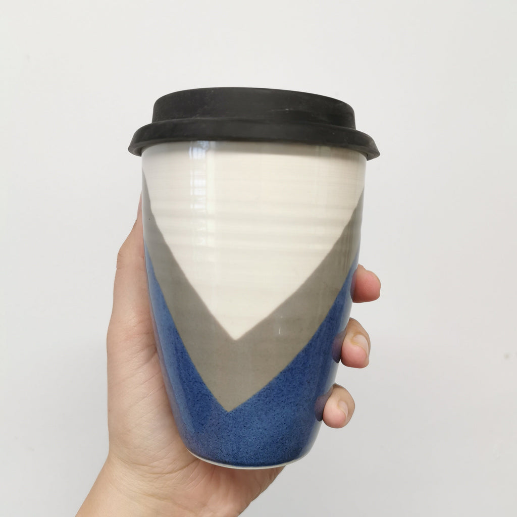 Poured Blue and Grey Travel Cup