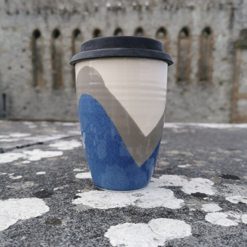 Poured Blue and Grey Travel Cup
