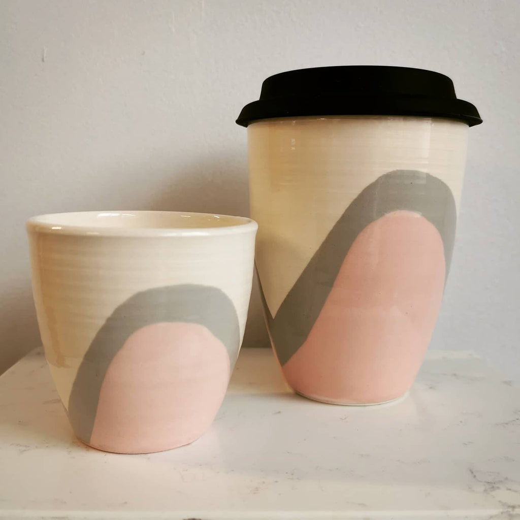 Poured Pink and Grey Travel Cup
