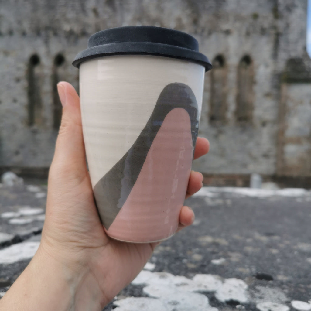 Poured Pink and Grey Travel Cup