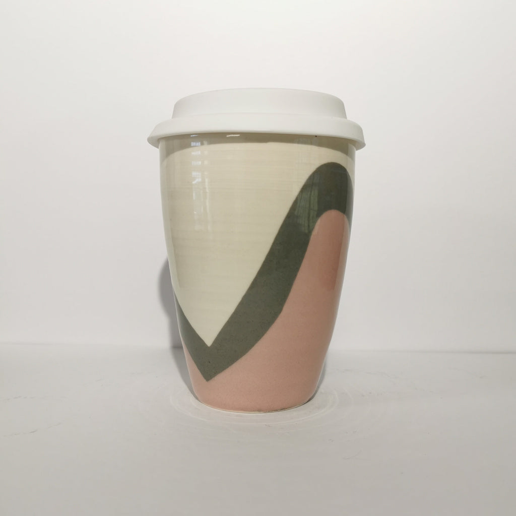 Poured Pink and Grey Travel Cup