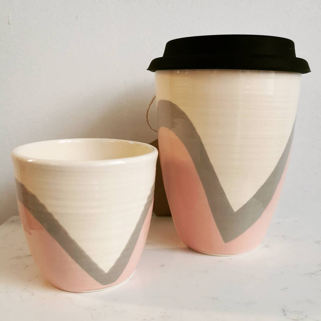 Poured Pink and Grey Travel Cup