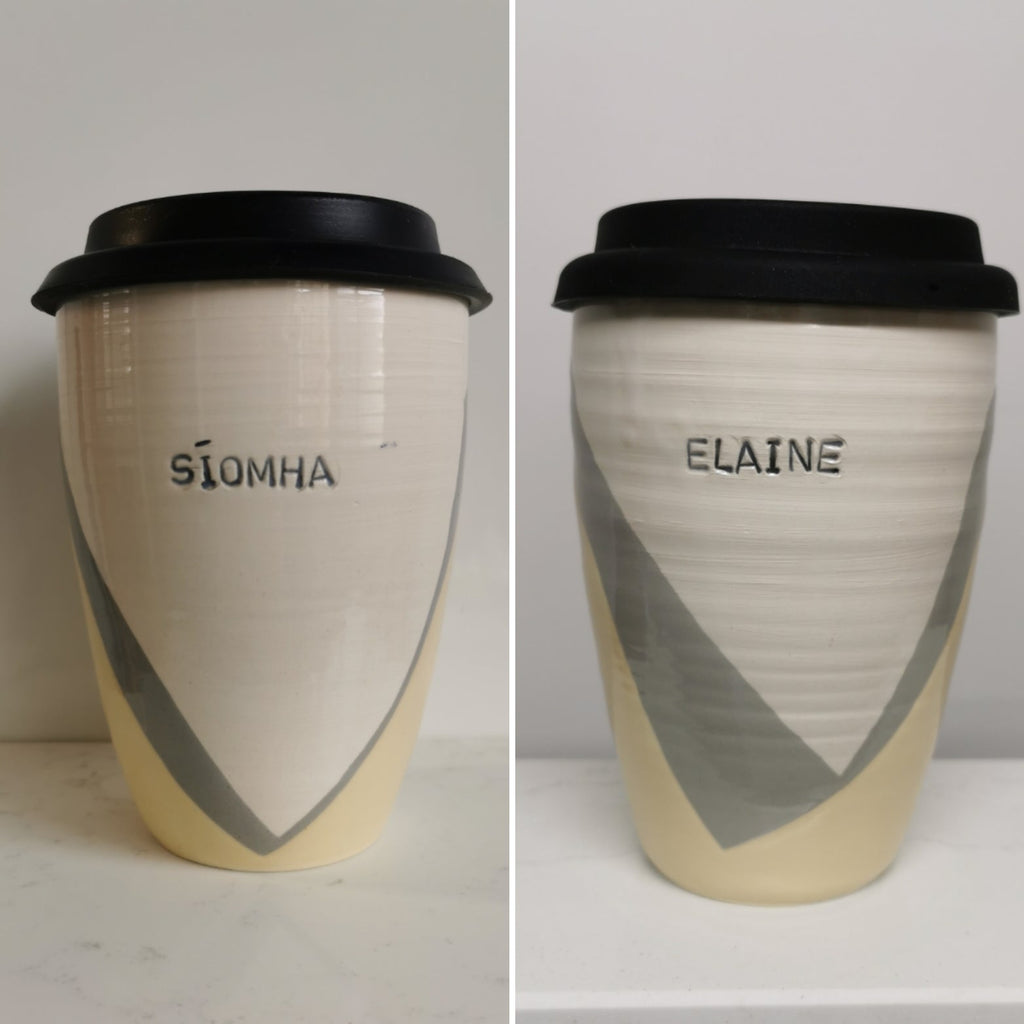 Poured Yellow and Grey Travel Cup